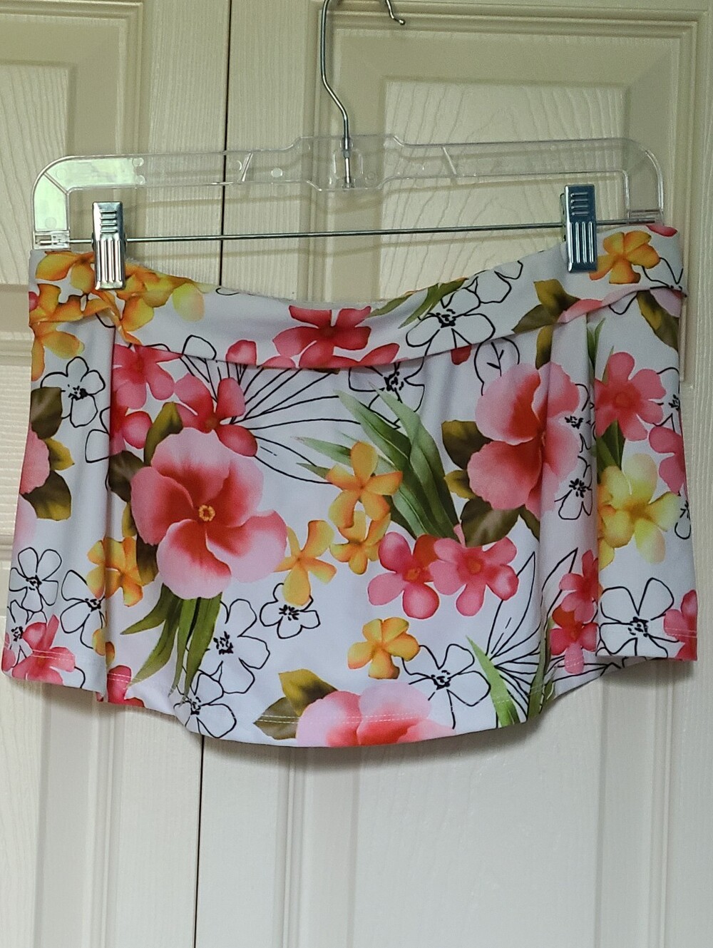 Athena Tropical Floral Bikini Swim Skirt Skort White Red Pink Hibiscus Size 8 - Picture 5 of 9